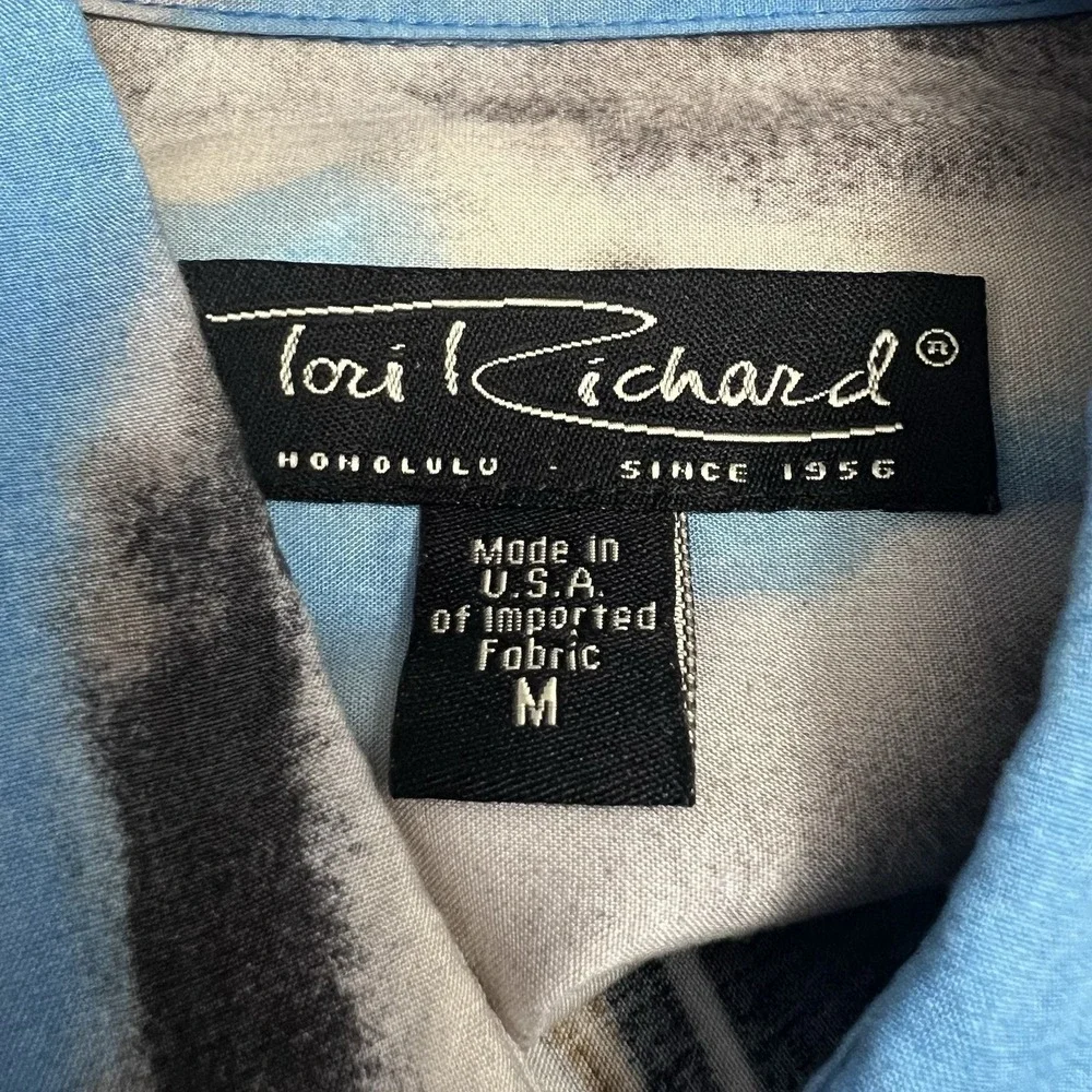 Tori Richard Mens Crossroads Red Truck Guitar‎ Rare Button Down Shirt Blue M